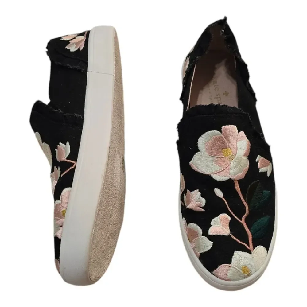 Kate Spade Leonie Ruffled Canvas Sneakers Embroidered Floral 7 MSRP $150‎